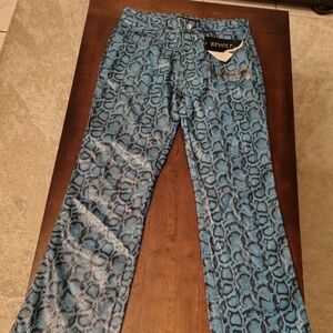 Revo Teal Snake Print Women's Flare Jeans